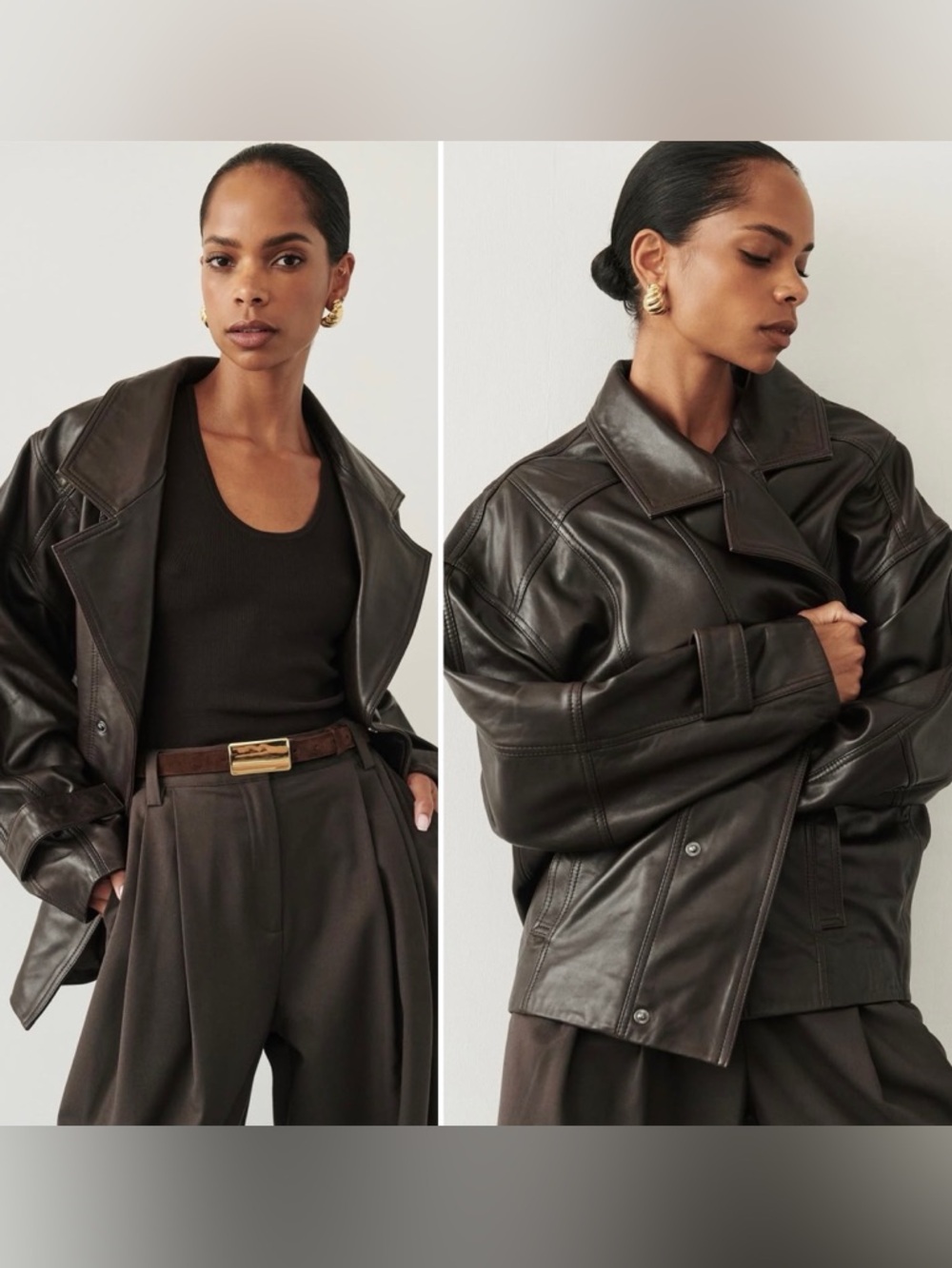 DISSH | Oversized Margot Leather Jacket - Chocolate Brown - US 8/AU 12